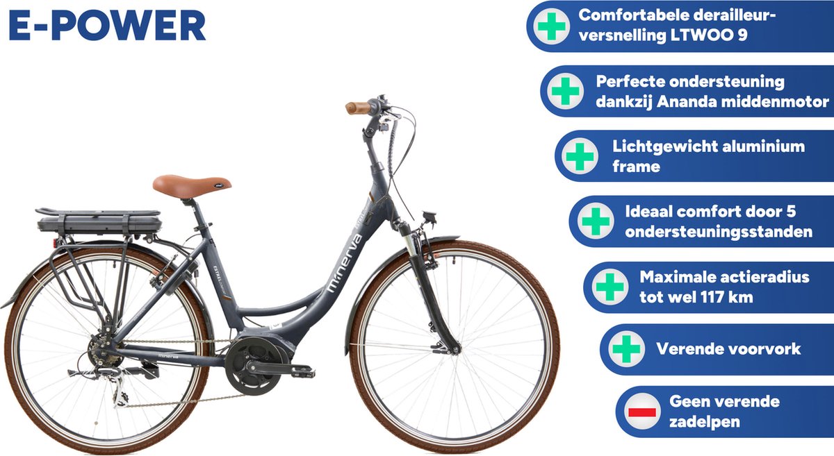 Minerva E-city elektrische fiets voorwielmotor donkergrijs