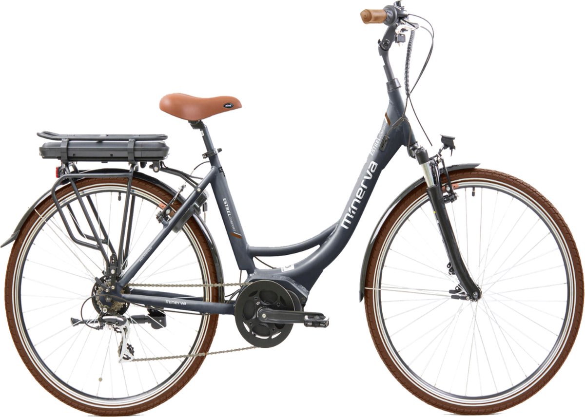 Minerva E-city elektrische fiets voorwielmotor donkergrijs